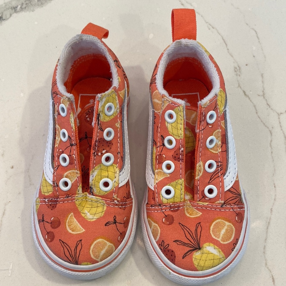 Vans Off The Wall Toddler 6 Textile  Canvas Orange Tropical Fruits Sneakers New